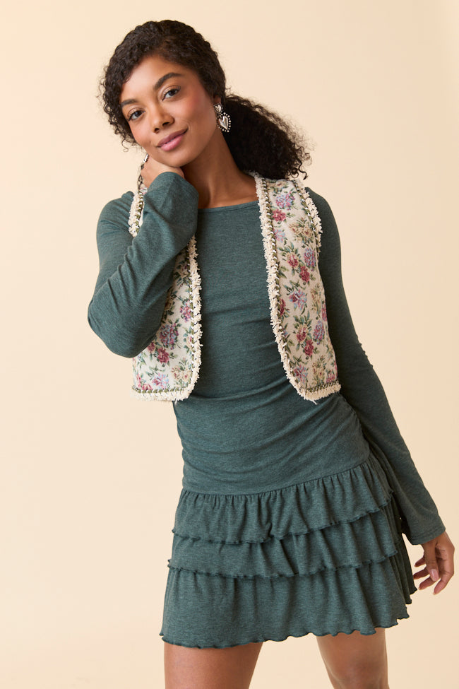 Janelle Forest Ruffle Knit Mini Dress