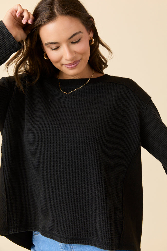 Dylan Waffle Knit Black Pullover SALE