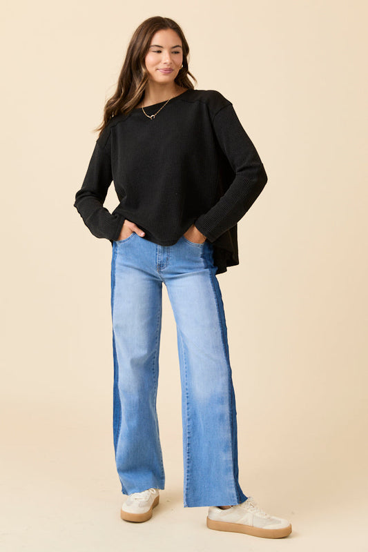 Dylan Waffle Knit Black Pullover SALE