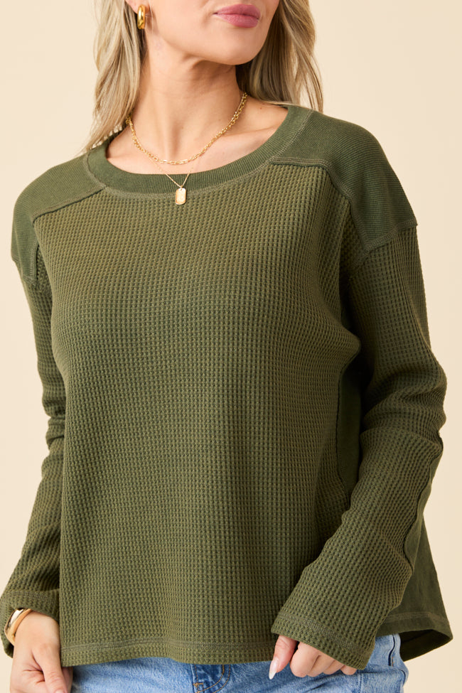 Dylan Waffle Knit Olive Green Pullover SALE