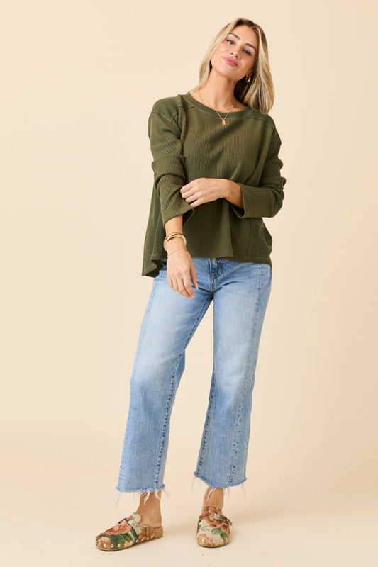 Dylan Waffle Knit Olive Green Pullover SALE
