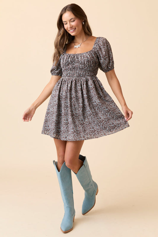 Evangeline Brown Floral Mini Dress