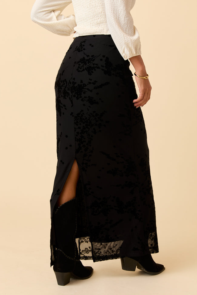 Nola Black Flocked Maxi Skirt