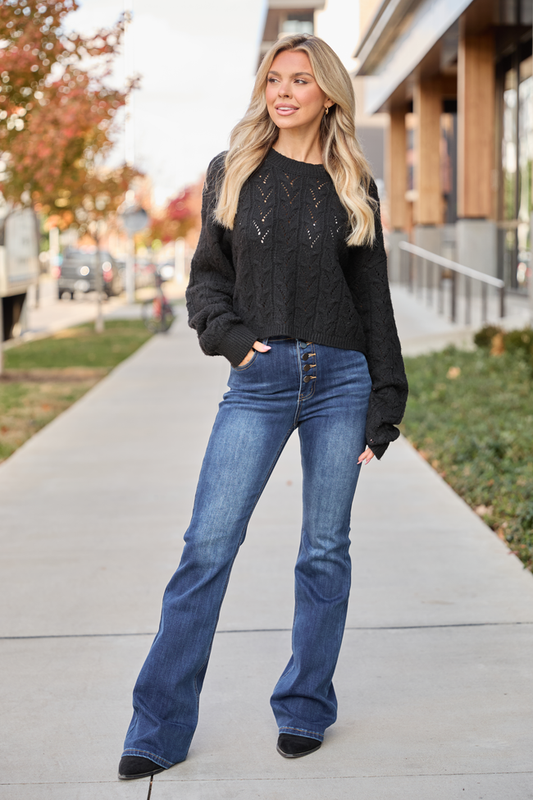 Remy Black Cropped Cable Sweater