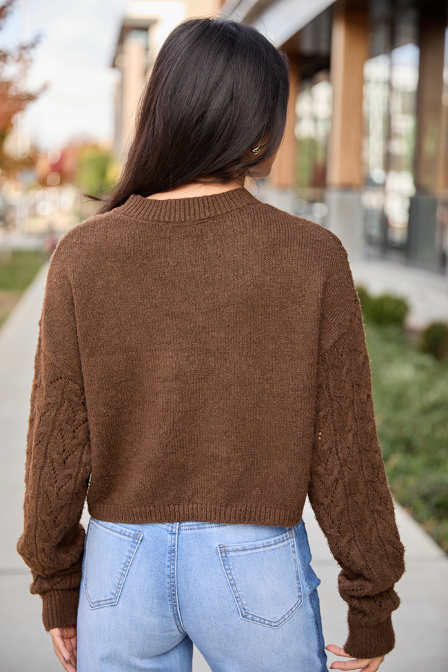 Remy Brown Cropped Cable Sweater