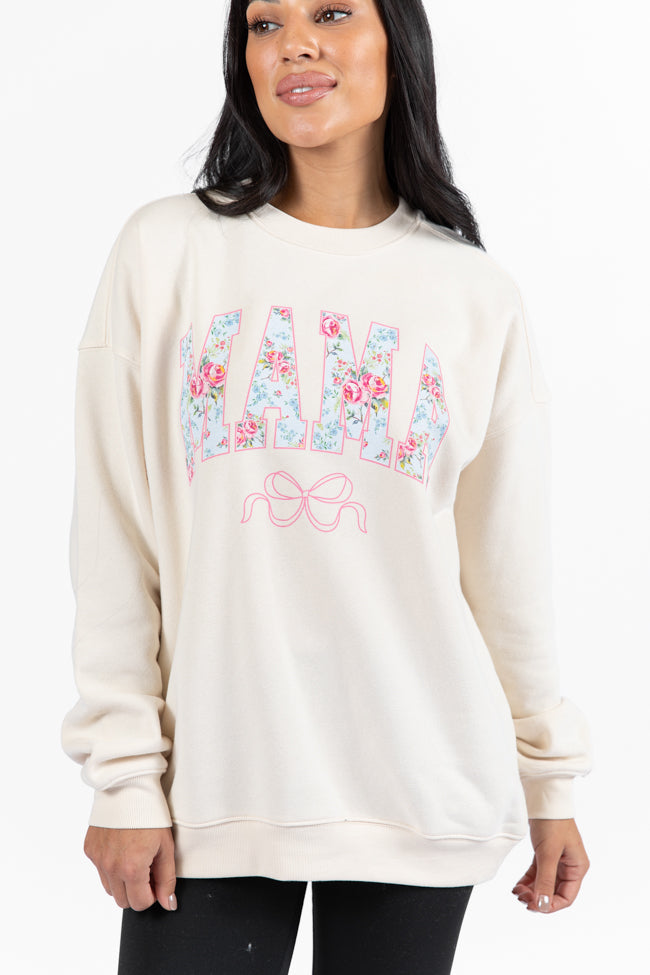 Mama Floral Bow Cream Graphic Sweatshirt