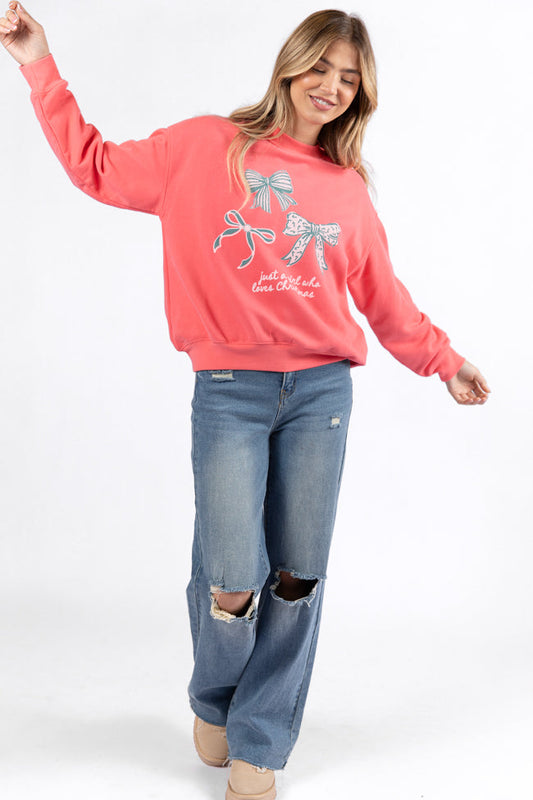 Just A Girl Who Loves Christmas Light Red Graphic Sweatshirt
