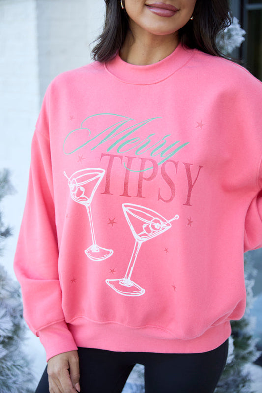 Merry Tipsy Light Red Graphic Sweatshirt