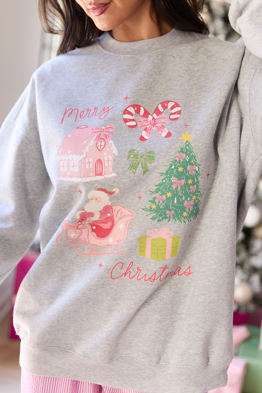 Merry Christmas Light Grey Graphic Sweatshirt