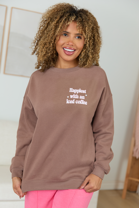 Happiest With An Iced Coffee Mocha Graphic Sweatshirt