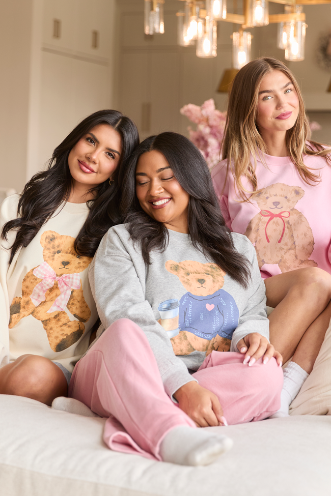 Vintage Teddy Bear Gingham Bow Cream Graphic Sweatshirt