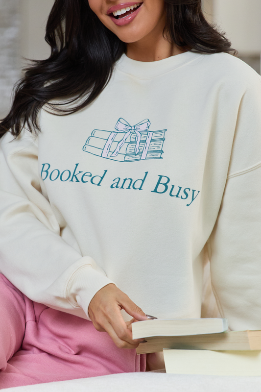 Booked & Busy Cream Graphic Sweatshirt