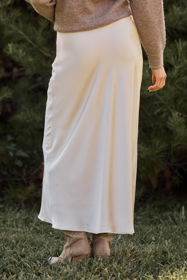 Gwendlyn Ivory Satin Maxi Skirt
