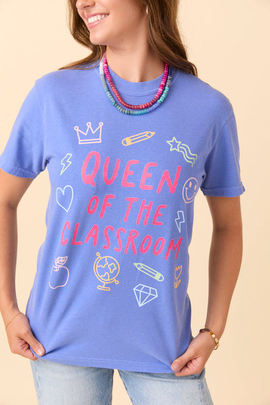 Queen Of The Classroom Blue Graphic Tee