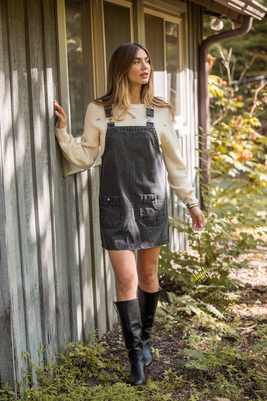 Shailene Black Denim Overall Dress