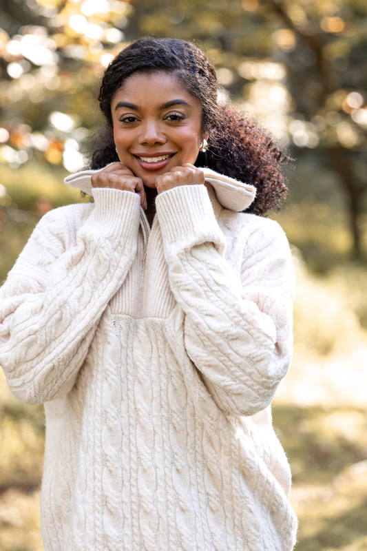 Chismer Beige Cable Knit Zip Up SALE