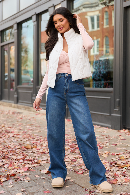 Ari Ivory Bow Puffer Vest SALE