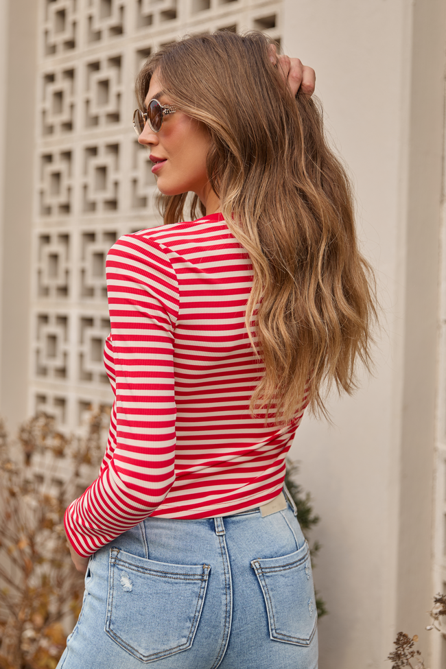 Sammi Red Striped Long Sleeve Top