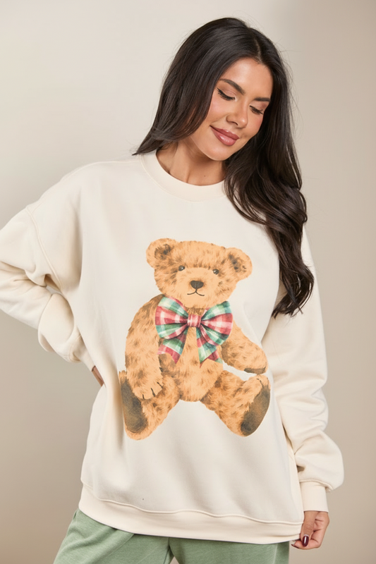 Christmas Vintage Teddy Bear Cream Graphic Sweatshirt