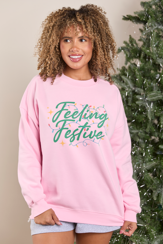 Feeling Festive Lights Light Pink Graphic Sweatshirt