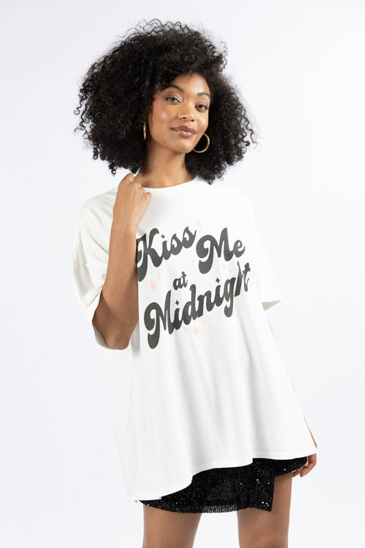 Kiss Me At Midnight Off White Oversized Graphic Tee