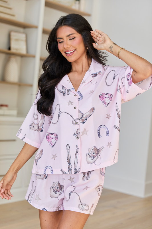 Skye Oversized Pink Western Print Pajama Top SALE