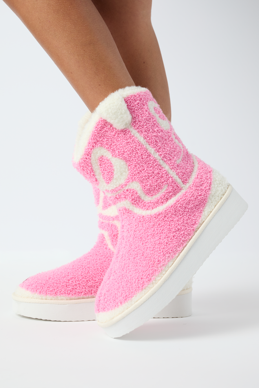 Tyla Pink Bow Shearling Boot Slippers SALE