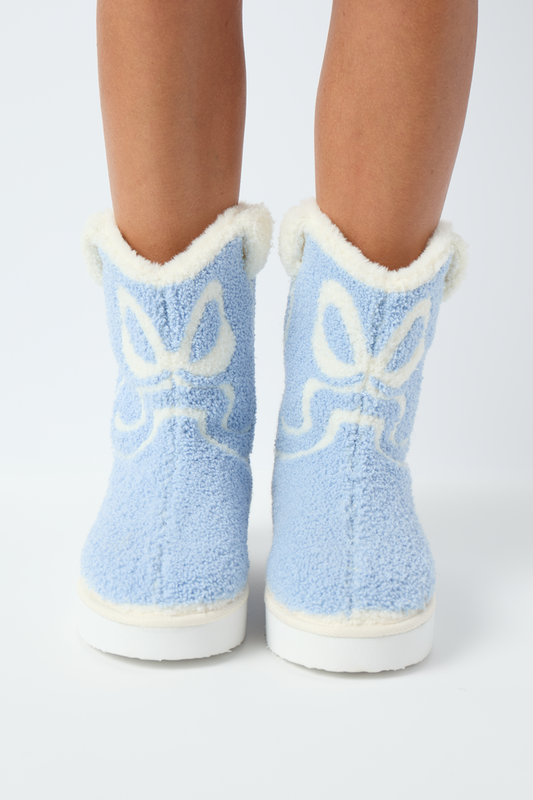 Tyla White Bow Shearling Boot Slippers SALE