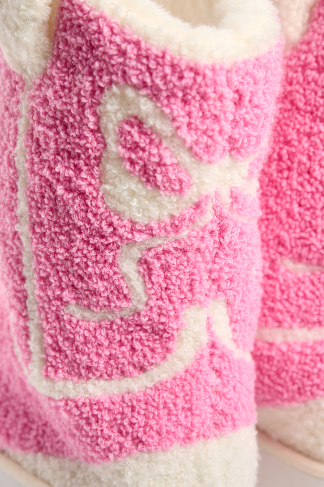 Tyla Pink Bow Shearling Boot Slippers SALE