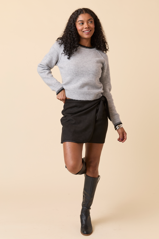 Elena Black Faux Leather Wrap Skirt