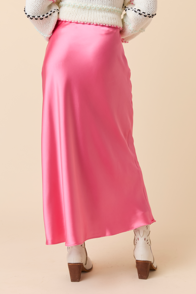 Gwendlyn Pink Satin Maxi Skirt