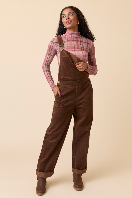 Ansley Long Sleeve Pink Plaid Mesh Mock Neck Top