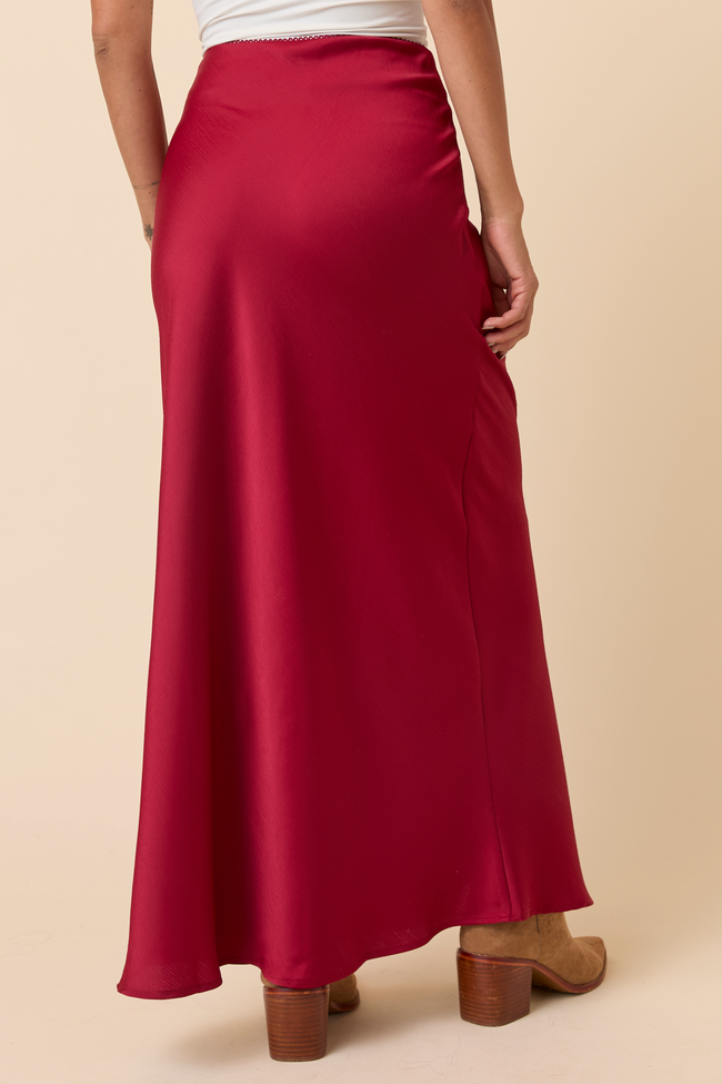 Freya Burgundy Satin Maxi Skirt FINAL SALE
