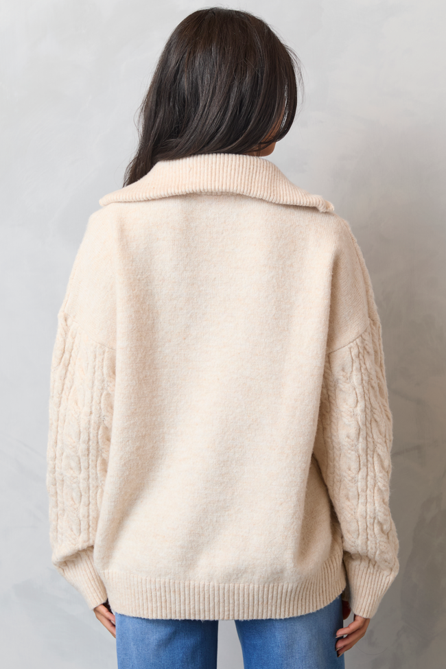 Chismer Beige Cable Knit Zip Up SALE