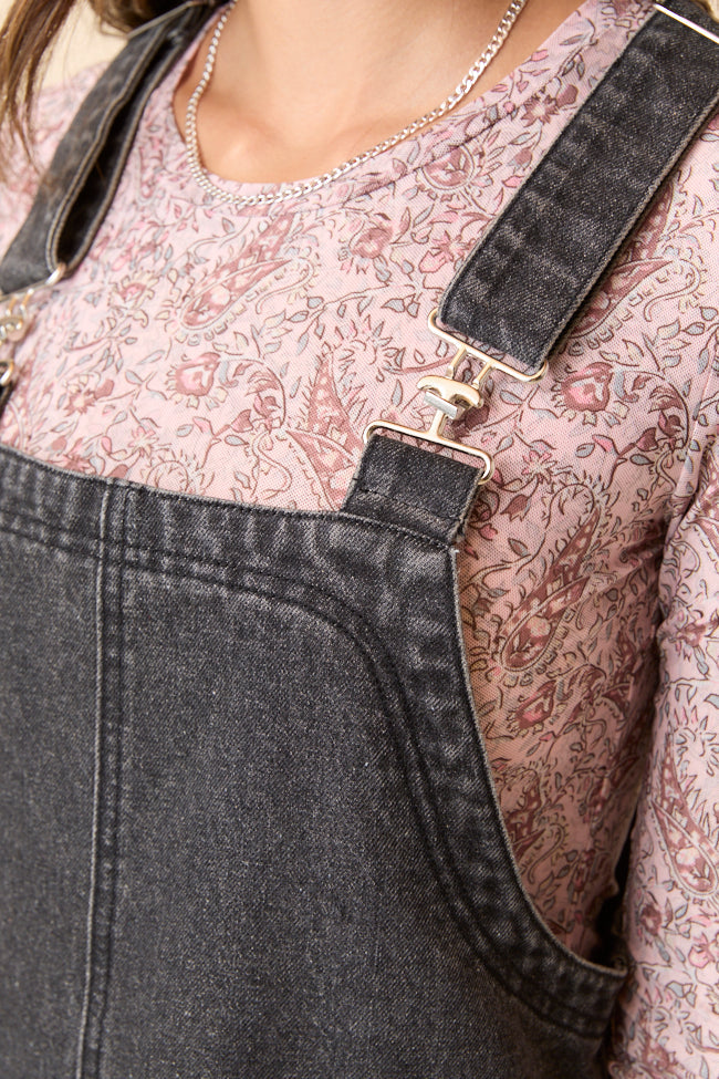 Shailene Black Denim Overall Dress