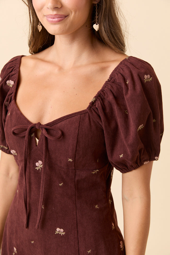 Leigh Brown Floral Embroidered Mini Dress