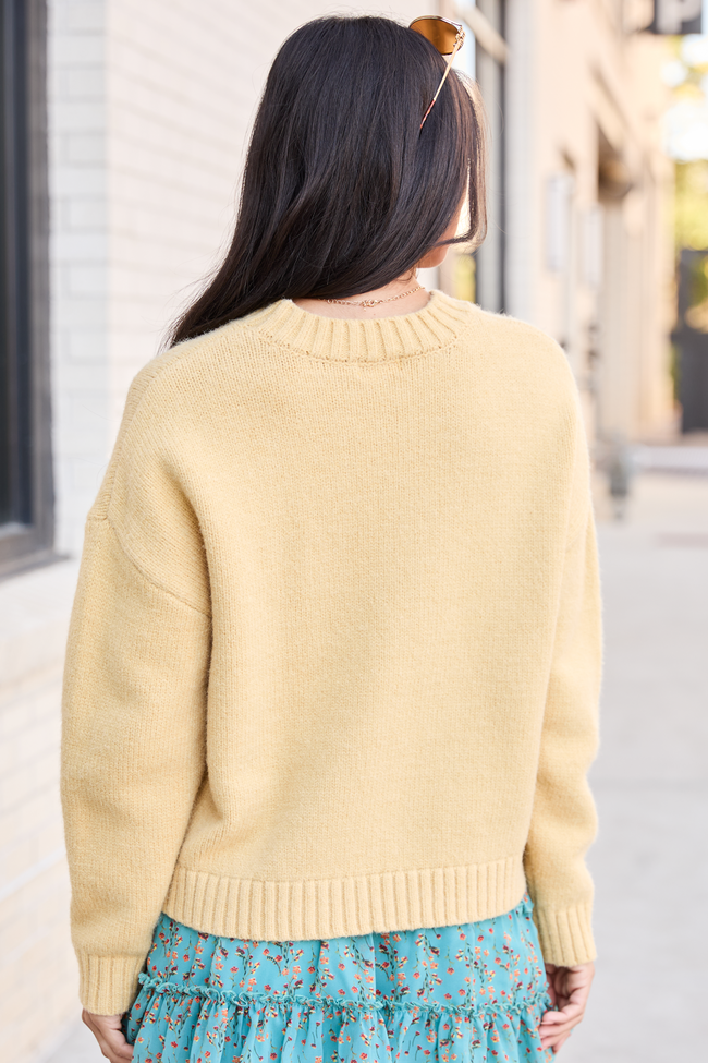 Dena Solid Maize Yellow Crewneck Sweater SALE