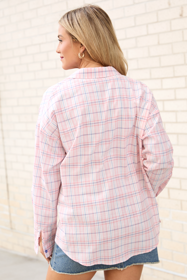 Rory Pink and Blue Plaid Button Down Top SALE