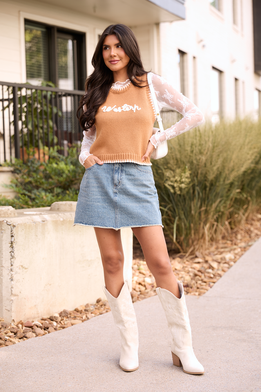 Selah Sleeveless Brown Western Sweater Vest FINAL SALE