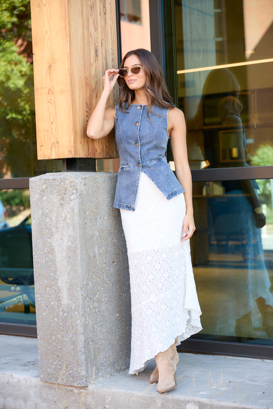 Samantha Ivory Multi Lace Asymmetric Maxi Skirt