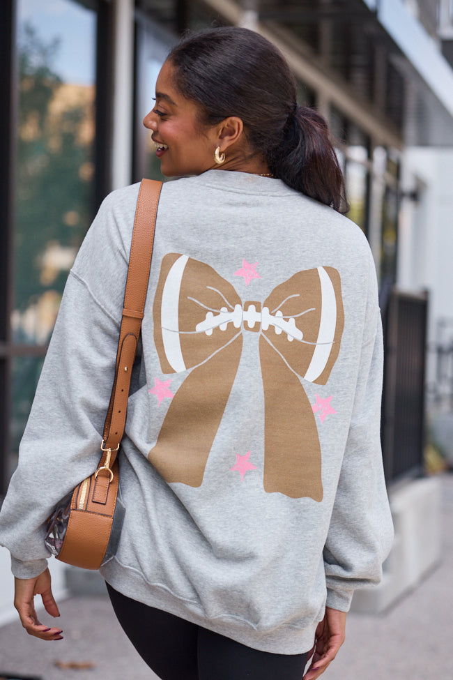 Football Bow Light Grey Graphic Sweatshirt