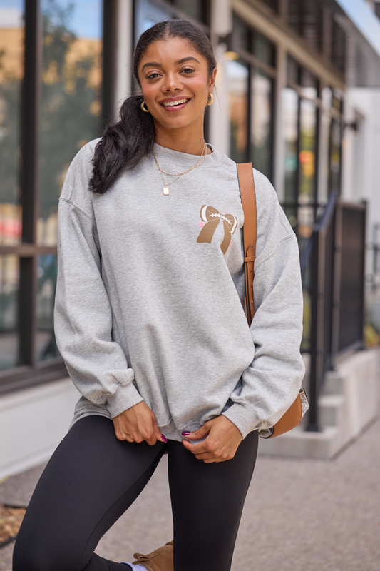 Football Bow Light Grey Graphic Sweatshirt