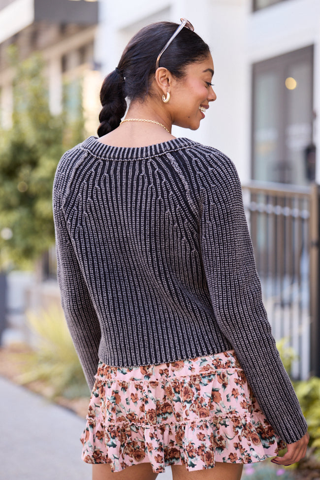 Livvy Long Sleeve Washed Black Cardigan SALE