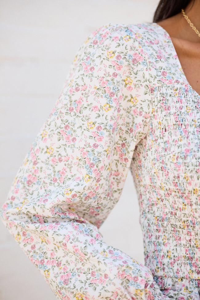 Petunia Long Sleeve Smocked Floral Woven Top