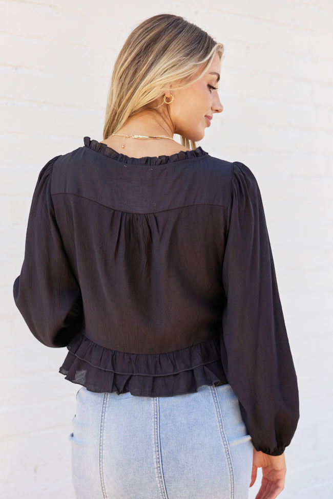 Lydia Black Ruffle and Lace Tie Top