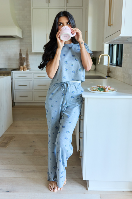 Lainey Waffle Knit Blue Floral Pajama Top SALE