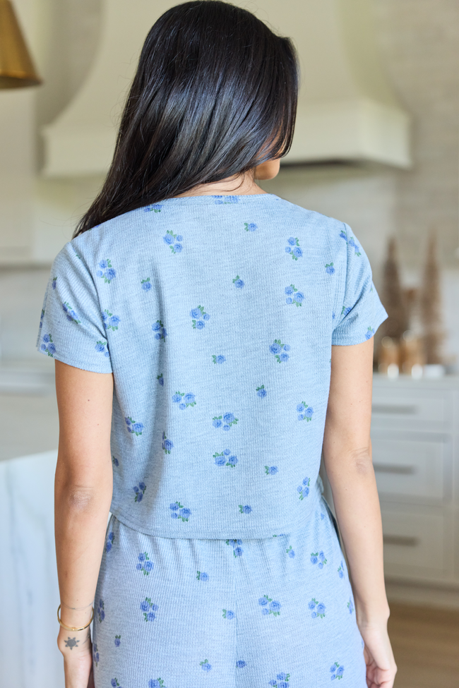 Lainey Waffle Knit Blue Floral Pajama Top SALE