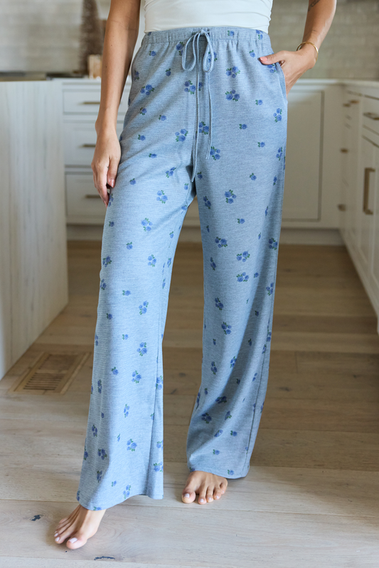 Lainey Waffle Knit Blue Floral Pajama Pants SALE