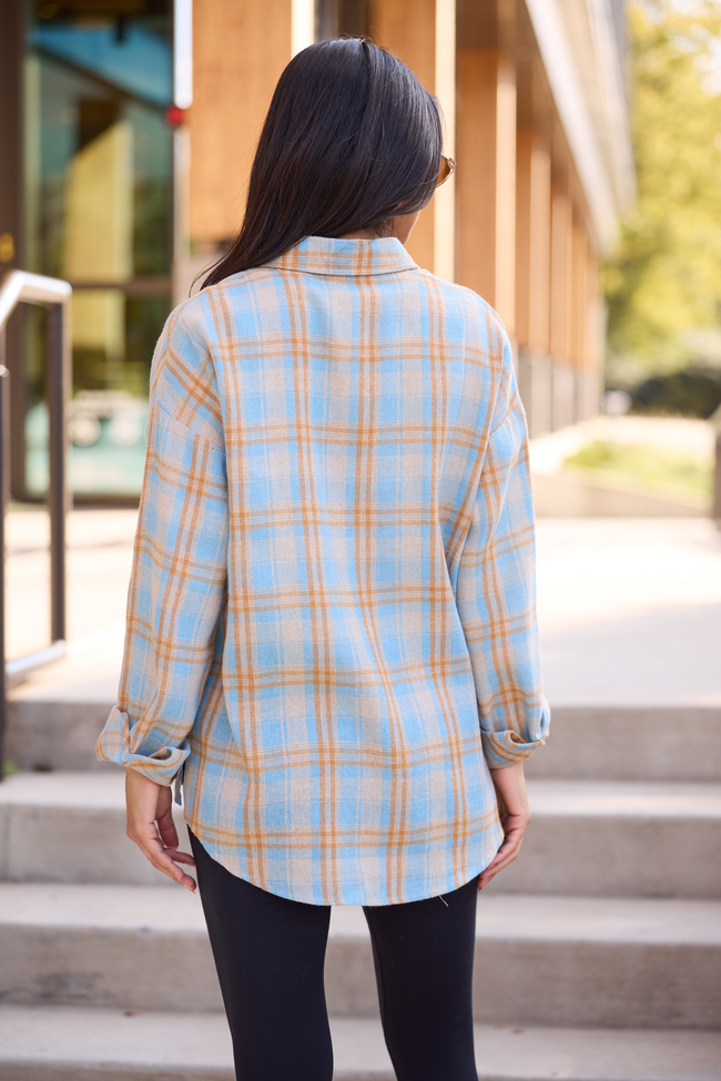 Rory Blue And Brown Plaid Flannel Button Down Top