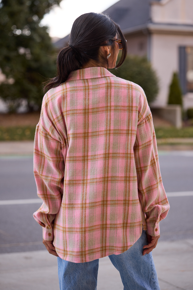 Rory Pink And Brown Plaid Flannel Top